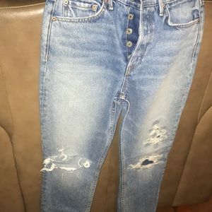 Light denim ripped mom jeans